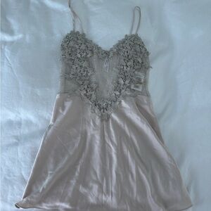 Flora Nikrooz Lace Detail Satin Chemise in Gray and Cream